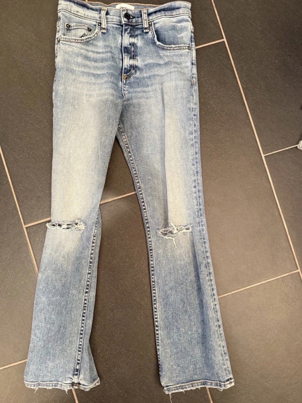 ASKK NY Designer High Rise Cropped Bootcut Jeans Size 26 Light Wash